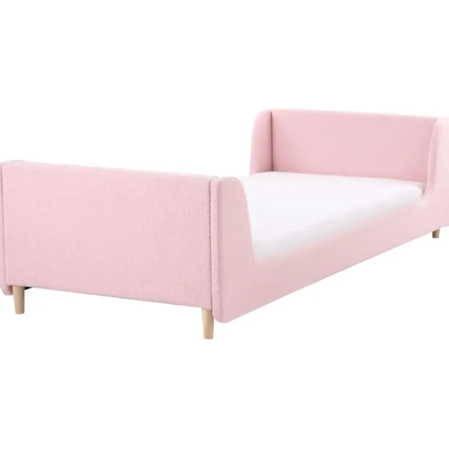 1-Persoons Bedden-Beliani LAYE - Kinderbed - Roze - 90 x 200 cm - Bouclé