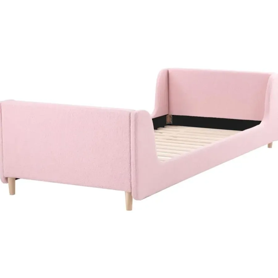 1-Persoons Bedden-Beliani LAYE - Kinderbed - Roze - 90 x 200 cm - Bouclé