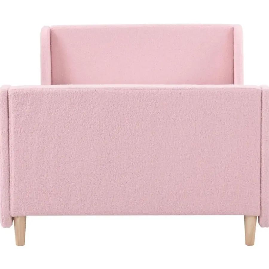 1-Persoons Bedden-Beliani LAYE - Kinderbed - Roze - 90 x 200 cm - Bouclé