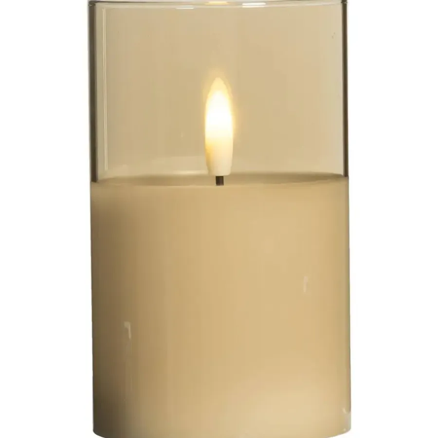 Kaarsen-Leen Bakker Led kaars in glas - goudkleurig - 12,5xØ7,5 cm