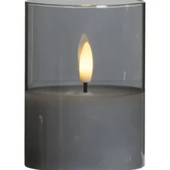 Kaarsen-Leen Bakker Led kaars in glas - grijs - 10xØ7,5 cm