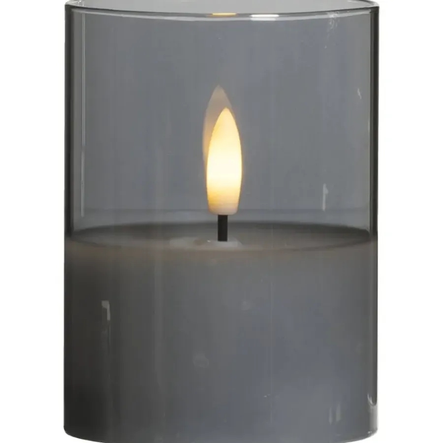 Kaarsen-Leen Bakker Led kaars in glas - grijs - 10xØ7,5 cm