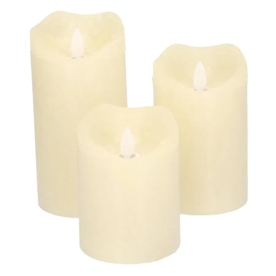 HI LED kaarsen/stompkaarsen - set van 3x - creme wit - wax - timer