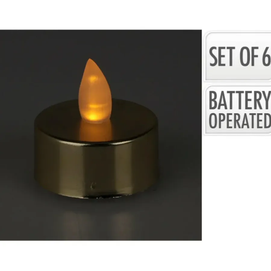 Kaarsen-Merkloos LED theelichtjes/waxinelichtjes - 6x - goud - 4 cm