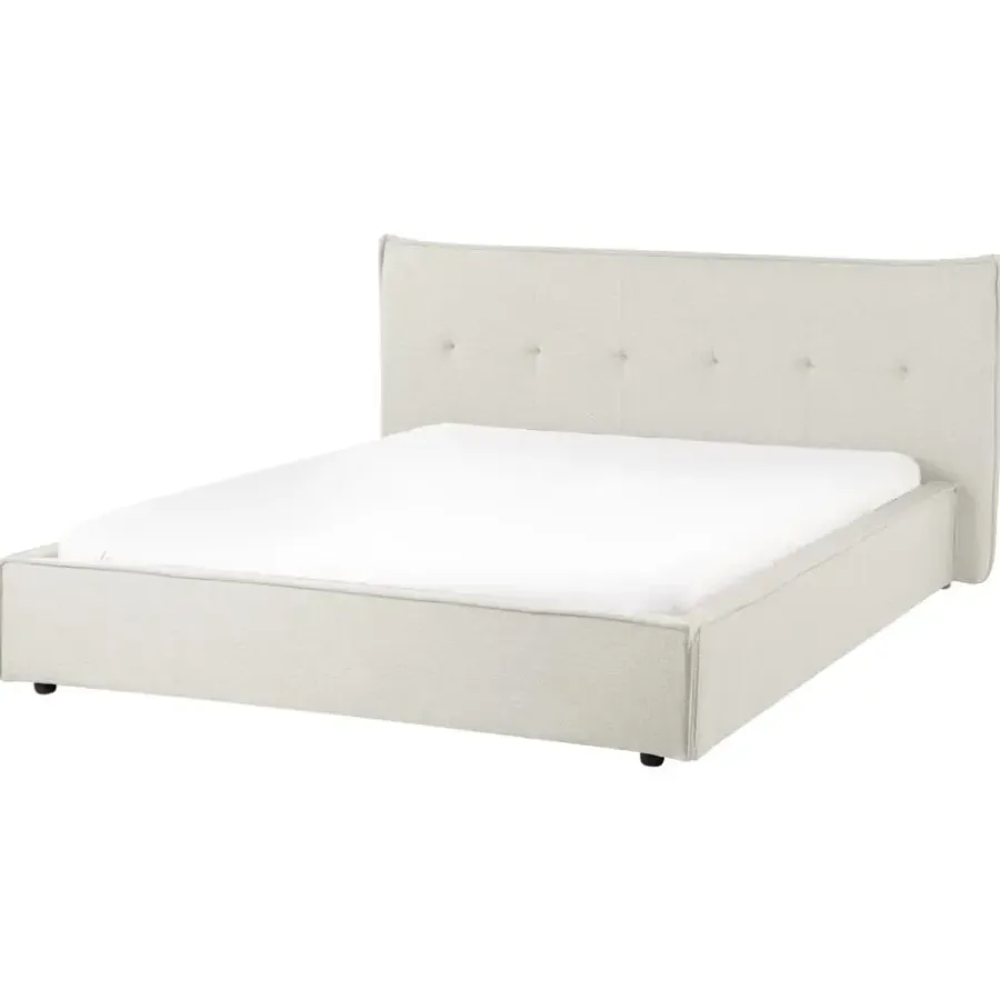 2-Persoons Bedden-Beliani LESTRE - Tweepersoonsbed - Gebroken wit - 160 x 200 cm - Linnen