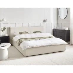 2-Persoons Bedden-Beliani LESTRE - Tweepersoonsbed - Gebroken wit - 160 x 200 cm - Linnen
