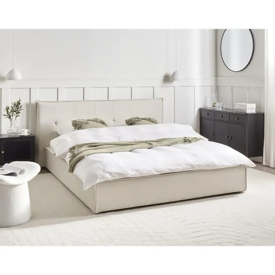 2-Persoons Bedden-Beliani LESTRE - Tweepersoonsbed - Gebroken wit - 160 x 200 cm - Linnen