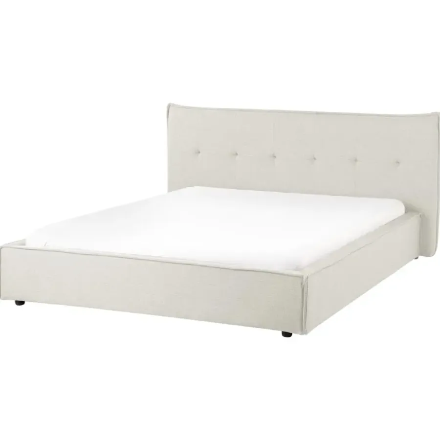 2-Persoons Bedden-Beliani LESTRE - Tweepersoonsbed - Gebroken wit - 160 x 200 cm - Linnen
