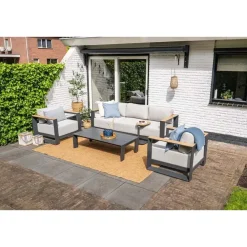 Loungebanken-Garden Impressions Levanto driezitsbank - c.black - valley sand light teaklook