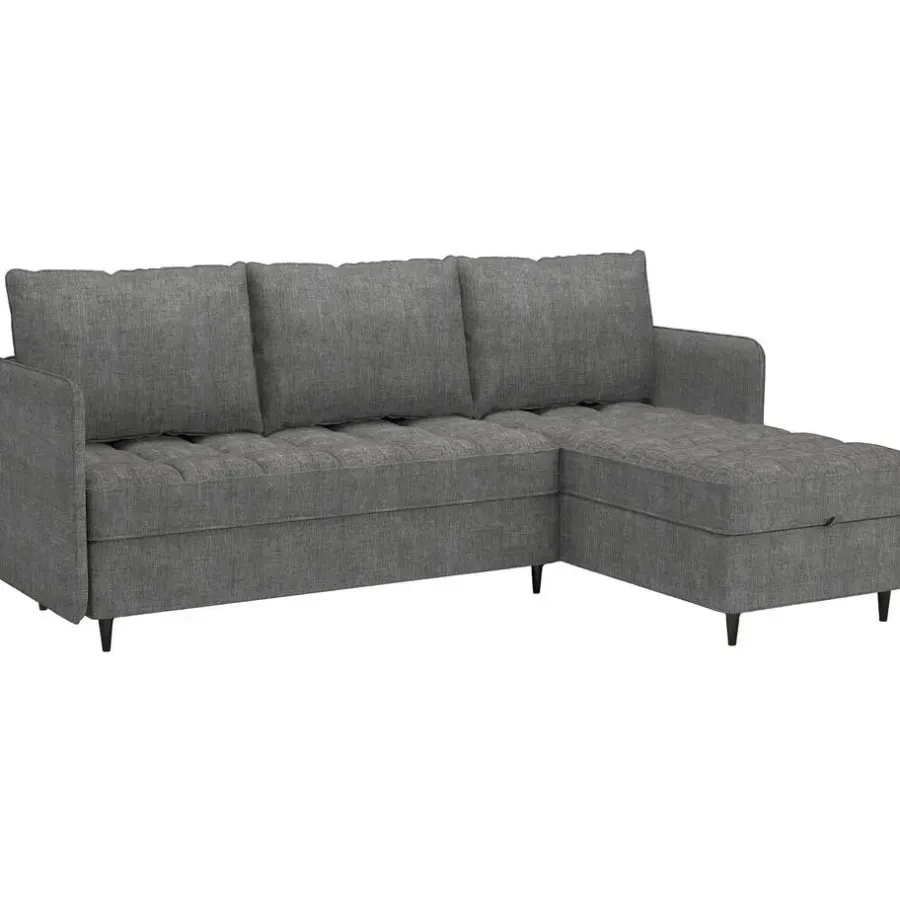 Slaapbanken|Slaapbanken-Dorel Home Lindhus - Bank met chaise longue omkeerbaar in stof grijs