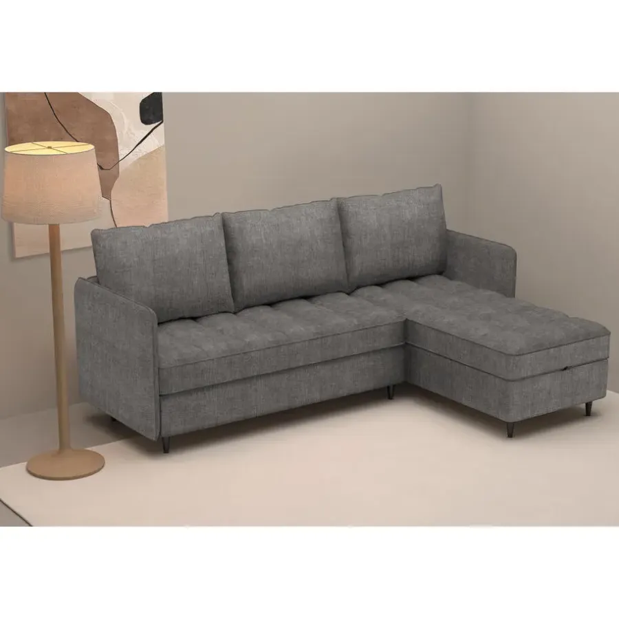 Slaapbanken|Slaapbanken-Dorel Home Lindhus - Bank met chaise longue omkeerbaar in stof grijs