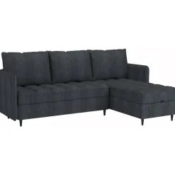 Slaapbanken|Slaapbanken-Dorel Home Lindhus - Bank met chaise longue omkeerbaar in corduroy antraciet