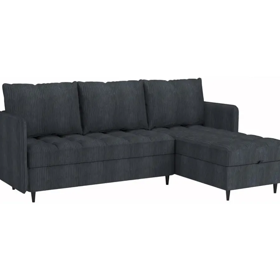 Slaapbanken|Slaapbanken-Dorel Home Lindhus - Bank met chaise longue omkeerbaar in corduroy antraciet
