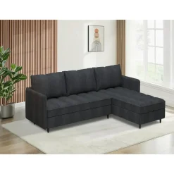 Slaapbanken|Slaapbanken-Dorel Home Lindhus - Bank met chaise longue omkeerbaar in corduroy antraciet