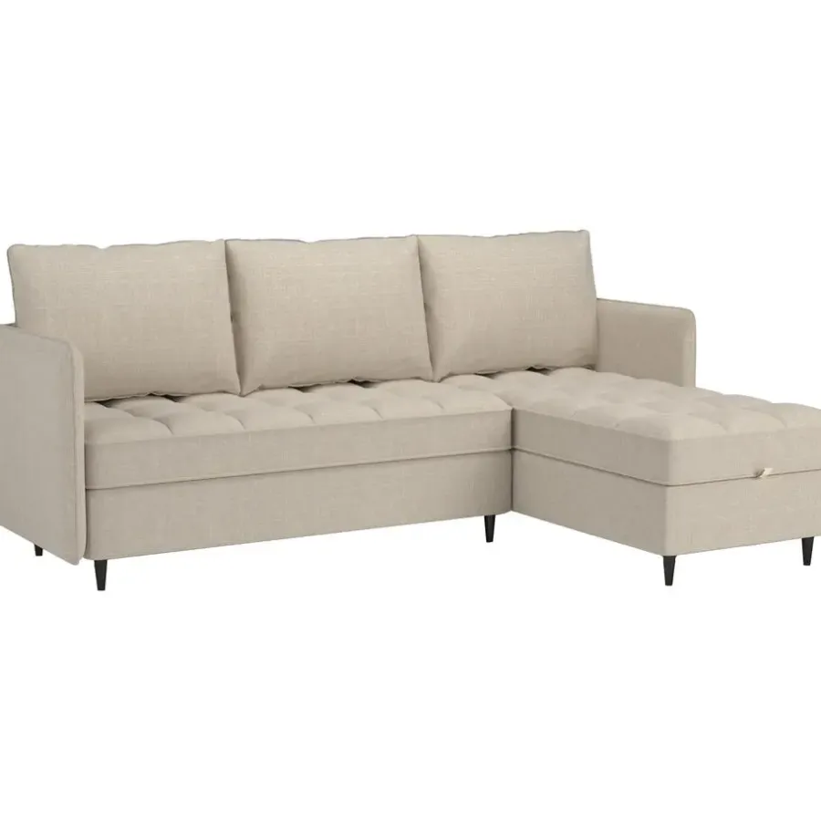 Slaapbanken|Slaapbanken-Dorel Home Lindhus - Bank met chaise longue omkeerbaar in stof crème
