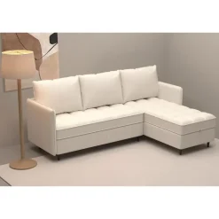 Slaapbanken|Slaapbanken-Dorel Home Lindhus - Bank met chaise longue omkeerbaar in corduroy crème