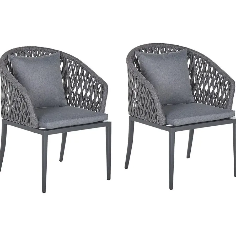 Tuinstoelen-Beliani LIPARI - Tuinstoel set van 2 - Grijs - Aluminium