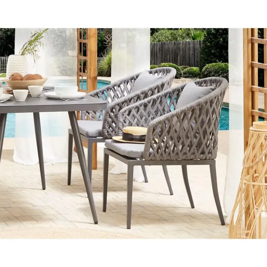 Tuinstoelen-Beliani LIPARI - Tuinstoel set van 2 - Grijs - Aluminium