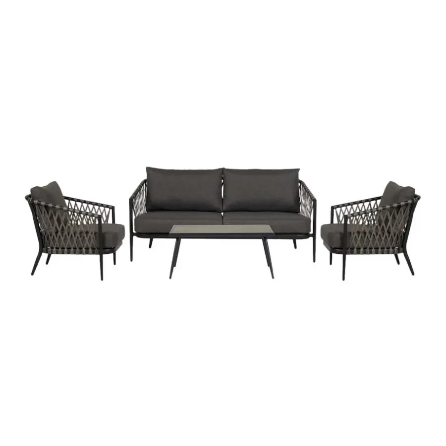 Loungesets-Leen Bakker Lisomme Christel 4 delige tuin loungeset donkergrijs