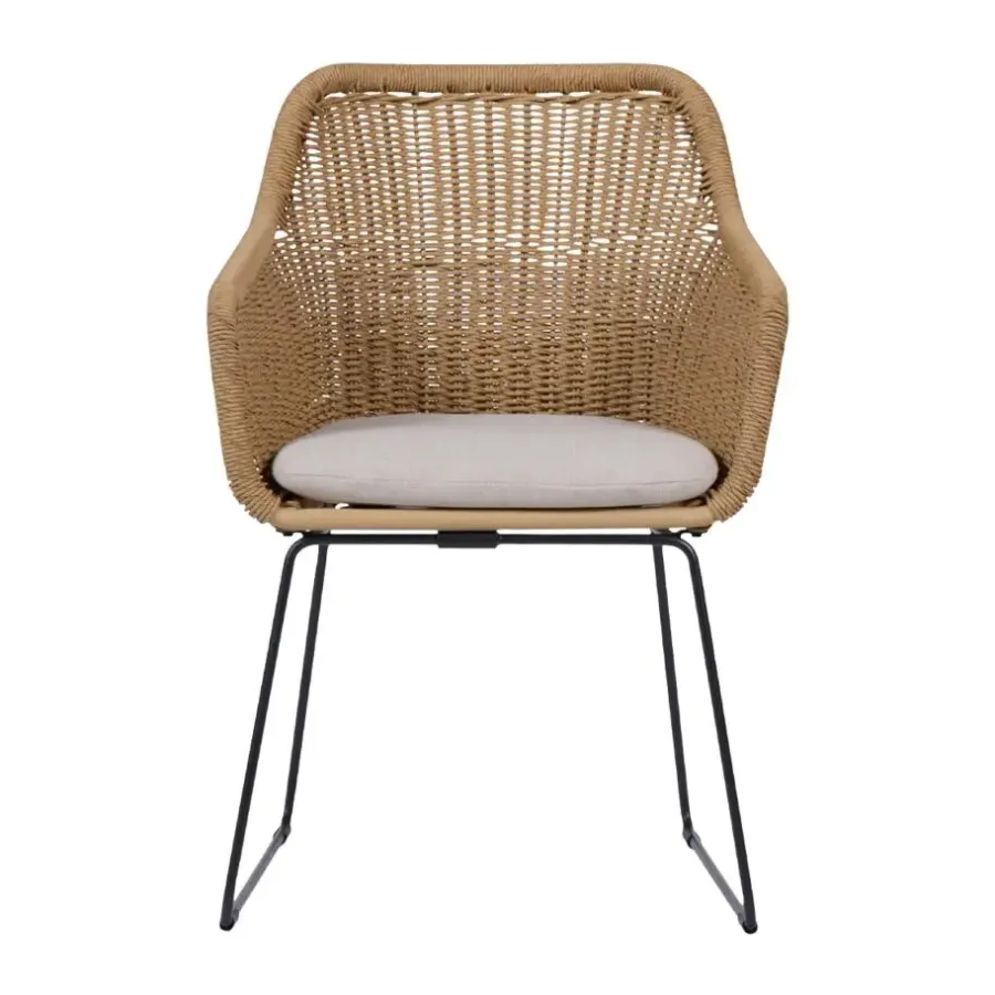 Tuinstoelen-Leen Bakker Lisomme Loki Rotan Tuinstoel Naturel - Met Zitkussen