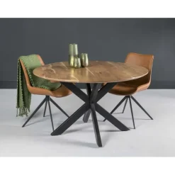 Industriële Eettafels-Livingfurn - e Ronde Eetkamertafel - - Acasia Hout - 120 cm - Bruin