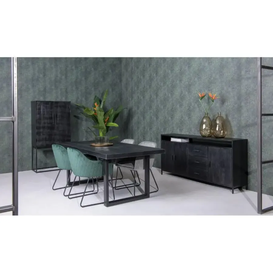 Livingfurn - e Zwart Eetkamertafel Kala - U-Pot - Mango Hout - 240 cm
