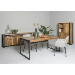 Industriële Eettafels-Livingfurn - Eetkamertafel Nairobi - U-Pot - Mango Hout - 140x80 cm - Bruin