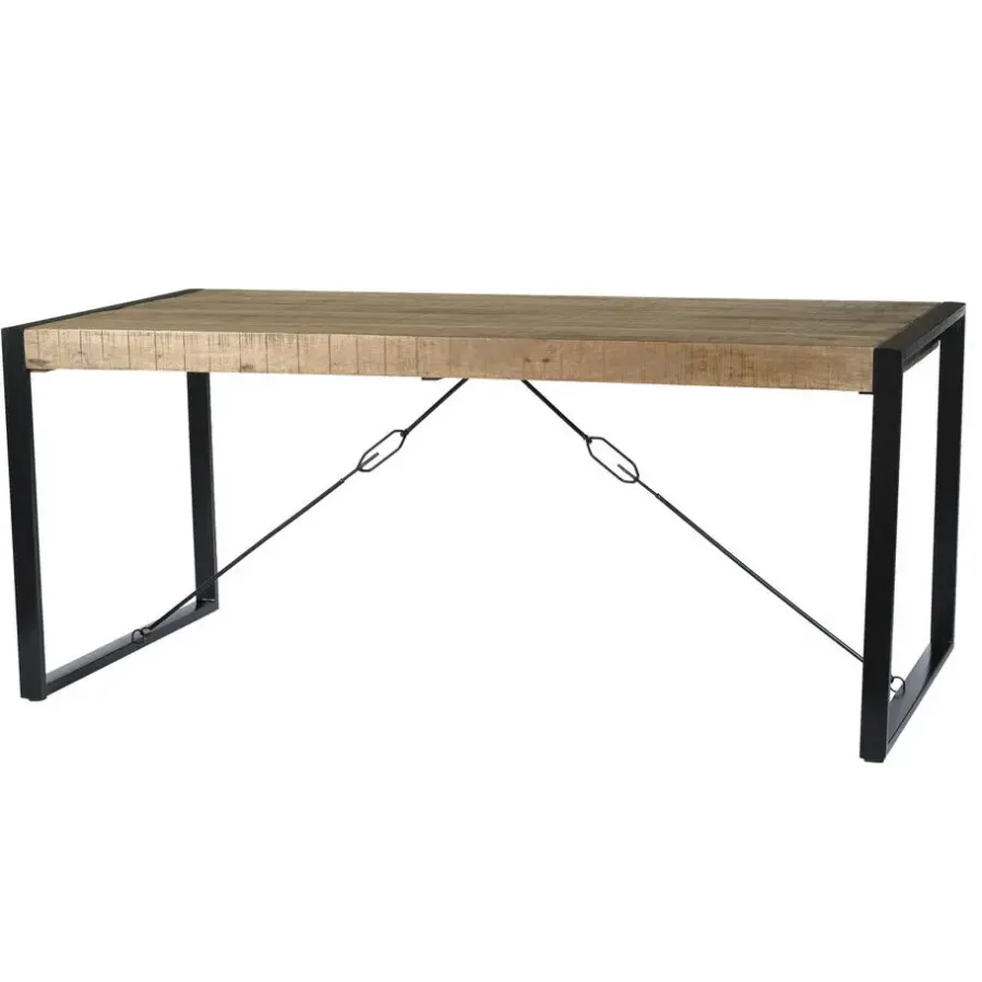 Industriële Eettafels-Livingfurn - Eetkamertafel Nairobi - U-Pot - Mango Hout - 200x100 cm - Bruin