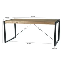 Industriële Eettafels-Livingfurn - Eetkamertafel Nairobi - U-Pot - Mango Hout - 200x100 cm - Bruin