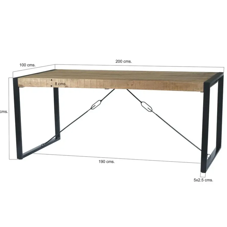 Industriële Eettafels-Livingfurn - Eetkamertafel Nairobi - U-Pot - Mango Hout - 200x100 cm - Bruin