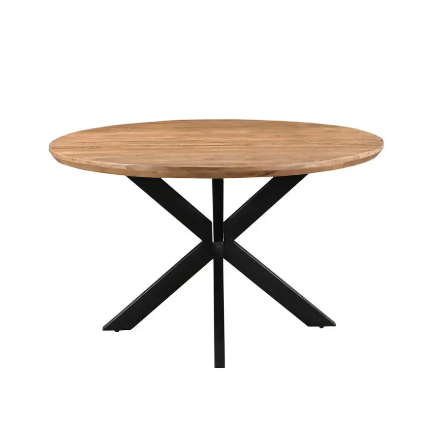 Houten Eettafels|Ronde Eettafels-Livingfurn - Eetkamertafel Jesper Round 130cm - Mangohout / Gecoat Staal