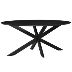 Industriële Eettafels|Ovale Eettafels-Livingfurn - Eetkamertafel Oslo Ovaal Zwart - Acasia Hout - 180 cm