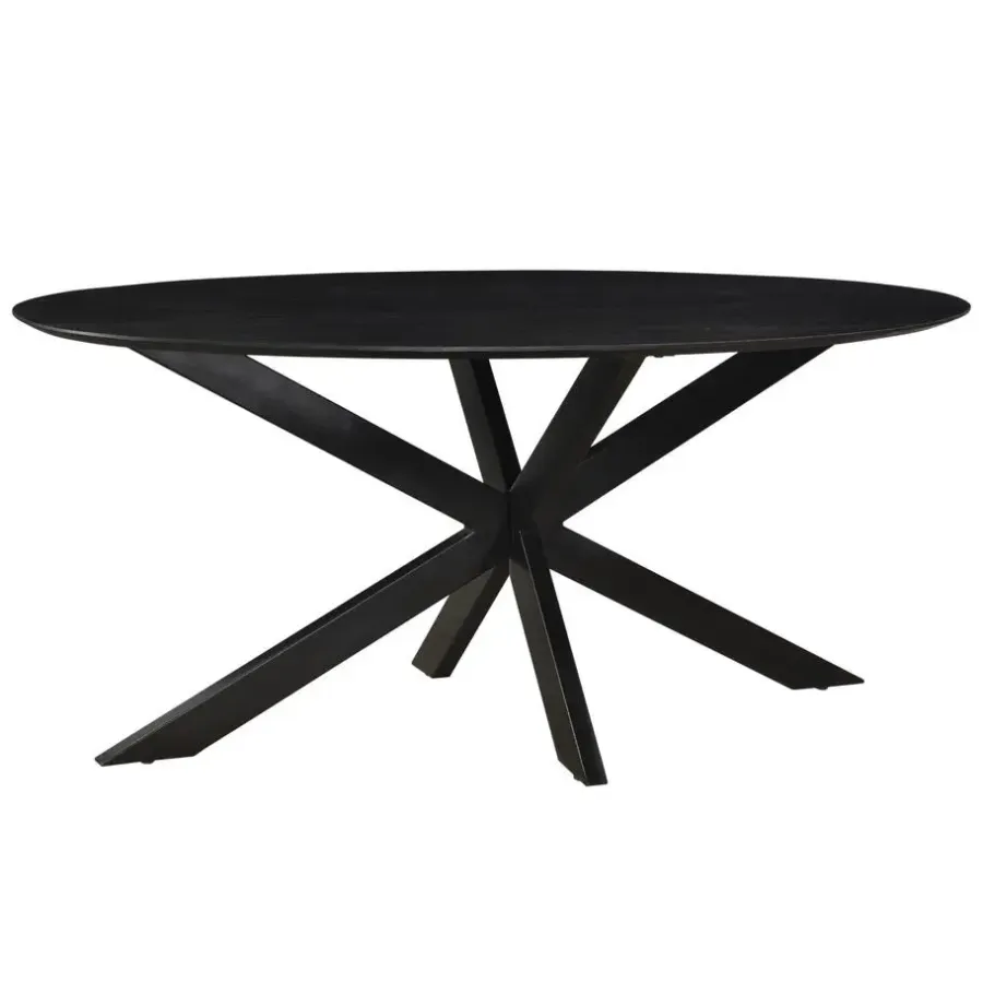 Industriële Eettafels|Ovale Eettafels-Livingfurn - Eetkamertafel Oslo Ovaal Zwart - Acasia Hout - 180 cm