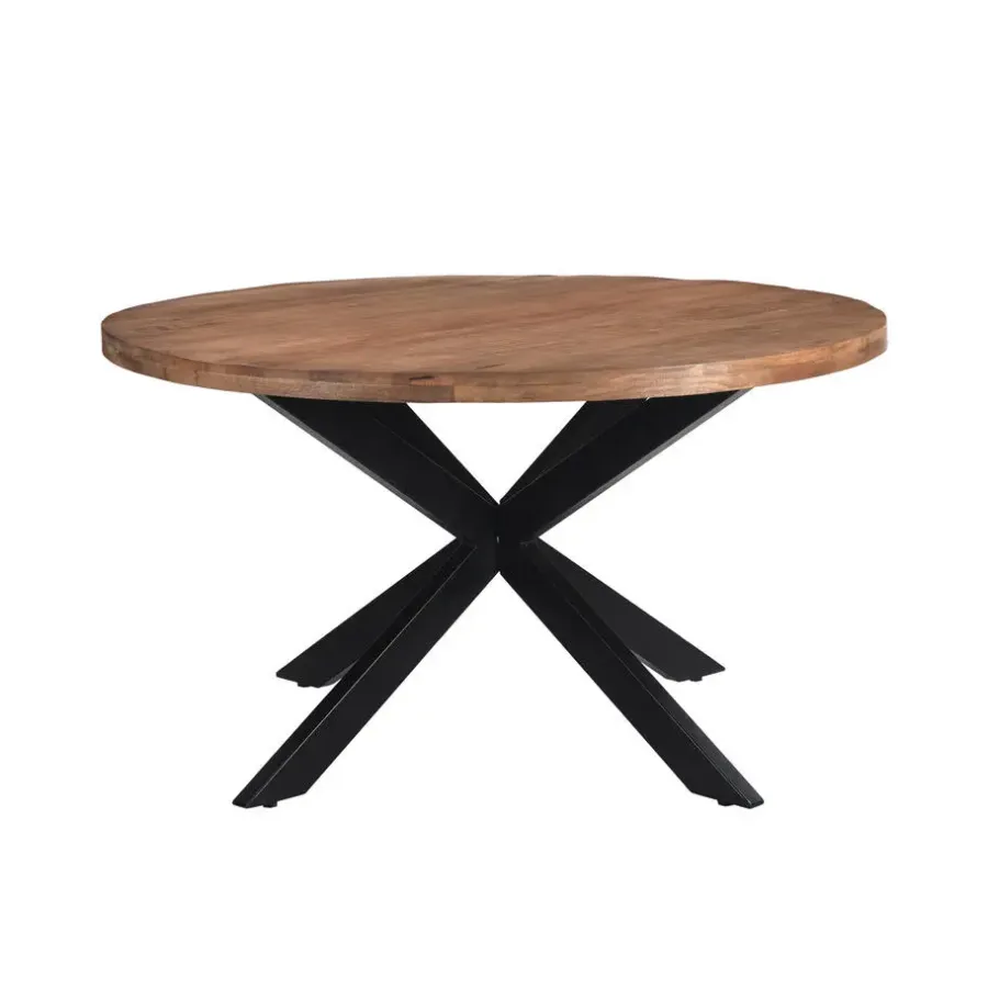 Ronde Eettafels-Livingfurn - Eetkamertafel Rocky Round Spider 150cm - Mangohout / Gecoat Staal