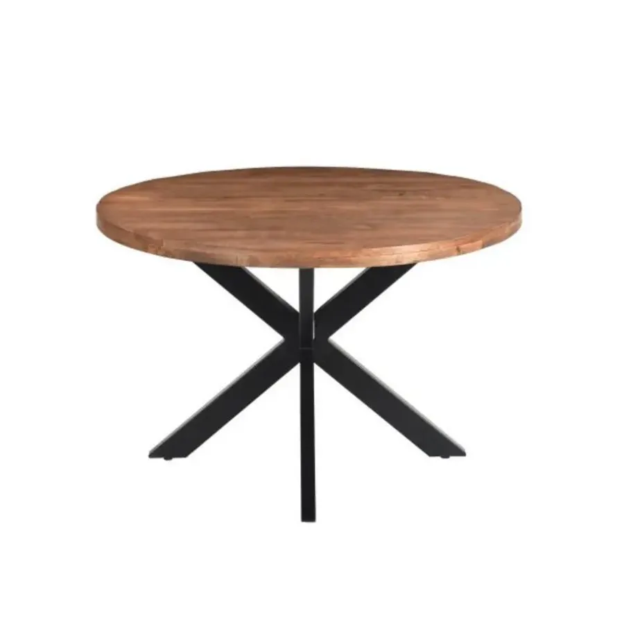 Ronde Eettafels-Livingfurn - Eetkamertafel Rocky Round Spider 150cm - Mangohout / Gecoat Staal