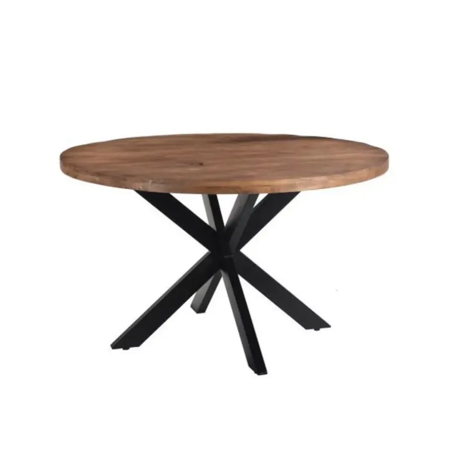 Ronde Eettafels-Livingfurn - Eetkamertafel Rocky Round Spider 150cm - Mangohout / Gecoat Staal