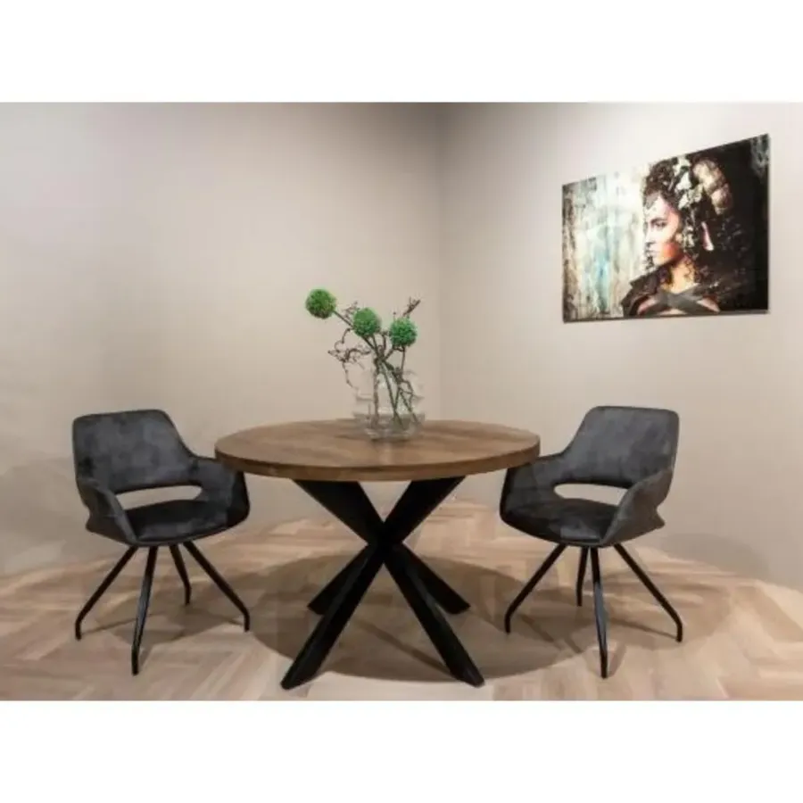 Ronde Eettafels-Livingfurn - Eetkamertafel Rocky Round Spider 150cm - Mangohout / Gecoat Staal