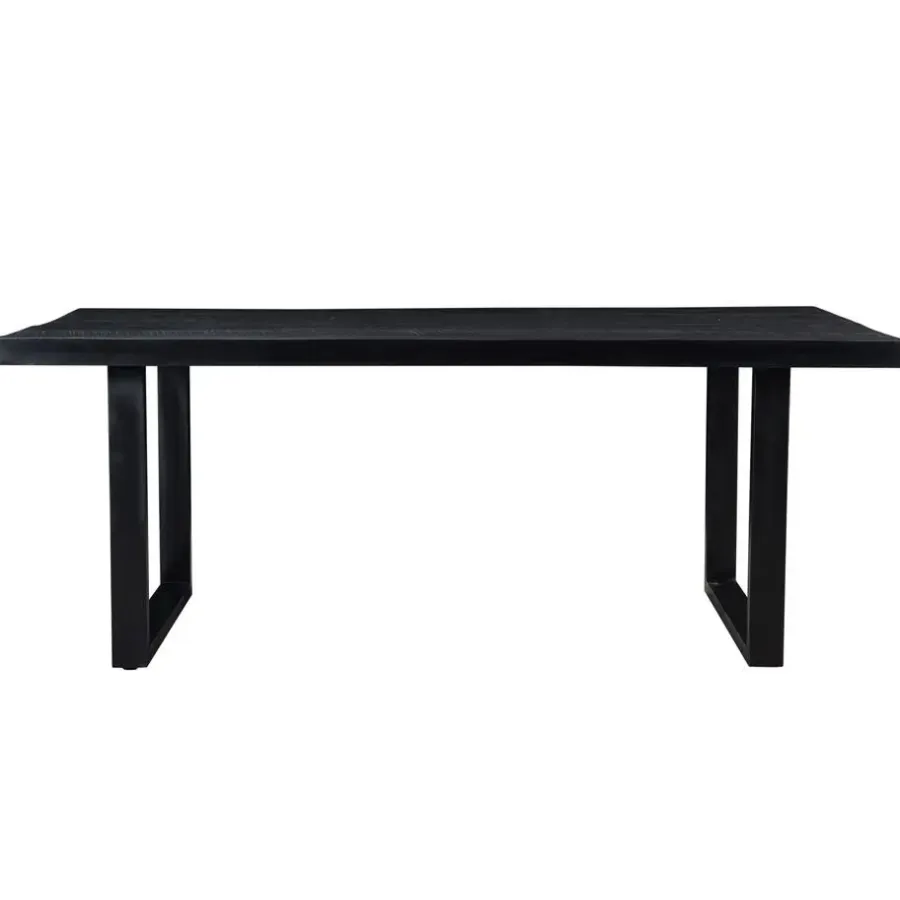 Rechthoekige Eettafels|Industriële Eettafels-Livingfurn - Eetkamertafel Kala - U-Poten - Mangohout - 200 cm - Zwart