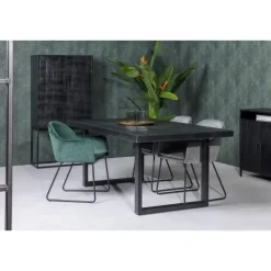 Rechthoekige Eettafels|Industriële Eettafels-Livingfurn - Eetkamertafel Kala - U-Poten - Mangohout - 200 cm - Zwart