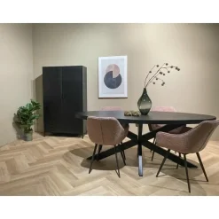 Livingfurn - Eetkamertafel Kala Oval Spider 160cm - Mangohout / Gecoat Staal