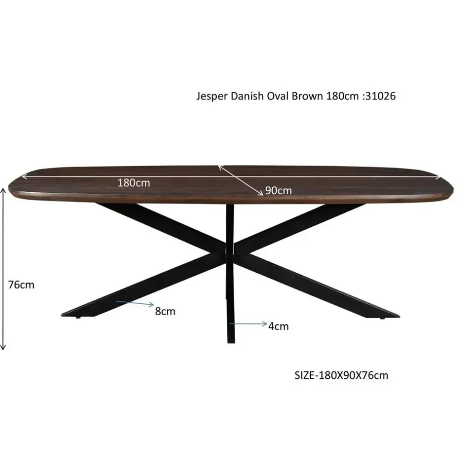 Livingfurn - Eetkamertafel Jesper Danish Oval Brown 180 cm - Mangohout