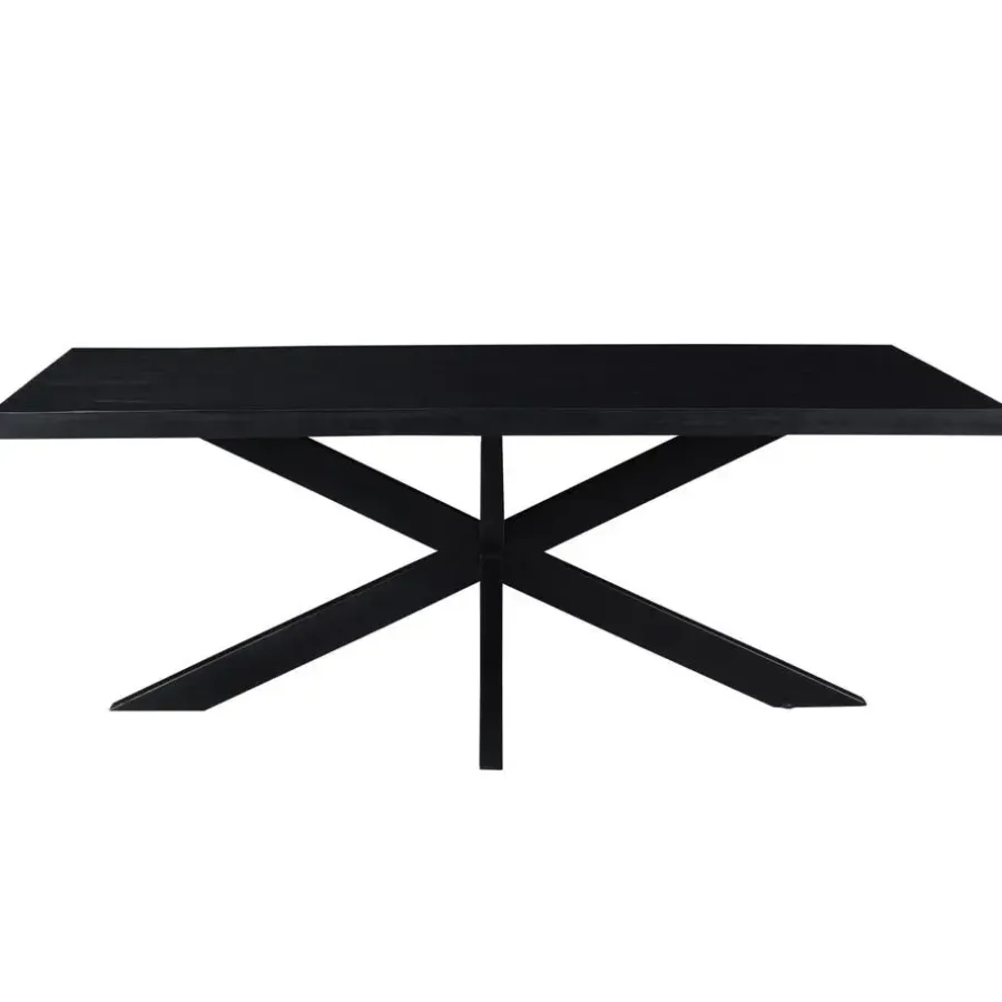 Rechthoekige Eettafels|Industriële Eettafels-Livingfurn - Moderne Zwarte Eetkamertafel - Spider - Mangohout - 180 cm