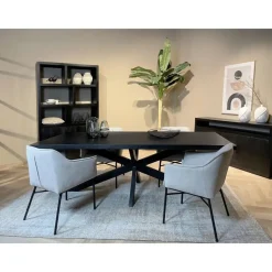 Rechthoekige Eettafels|Industriële Eettafels-Livingfurn - Moderne Zwarte Eetkamertafel - Spider - Mangohout - 180 cm