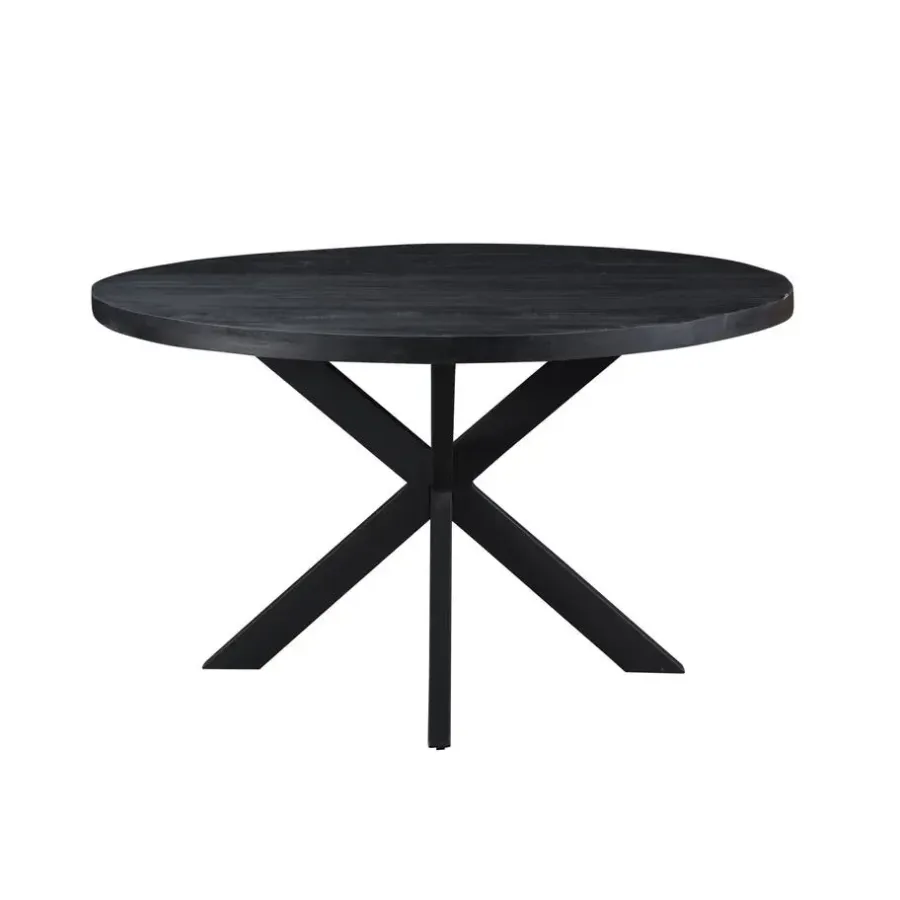 Livingfurn - Ronde Zwarte Eetkamertafel Kala - Mango Hout - 130 cm