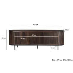 Livingfurn - TV Meubel Noor Walnut 170cm - Mangohout / Gecoat Staal