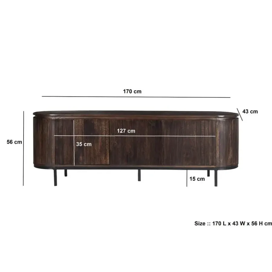 Livingfurn - TV Meubel Noor Walnut 170cm - Mangohout / Gecoat Staal