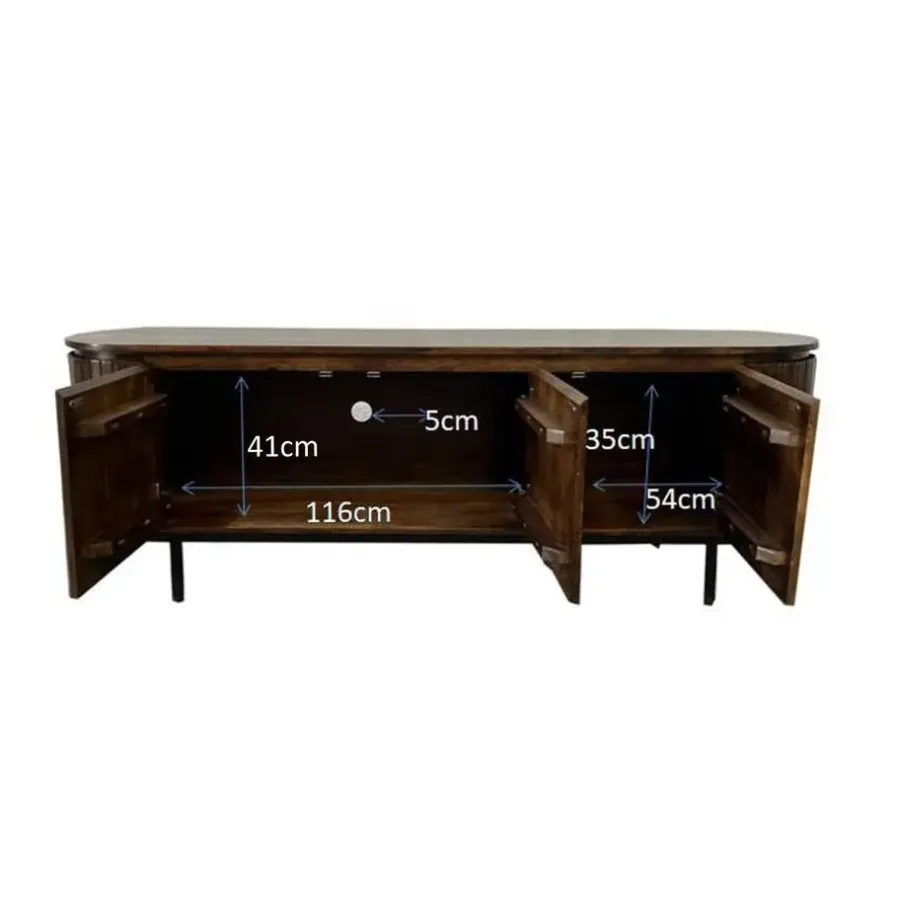 Livingfurn - TV Meubel Noor Walnut 170cm - Mangohout / Gecoat Staal