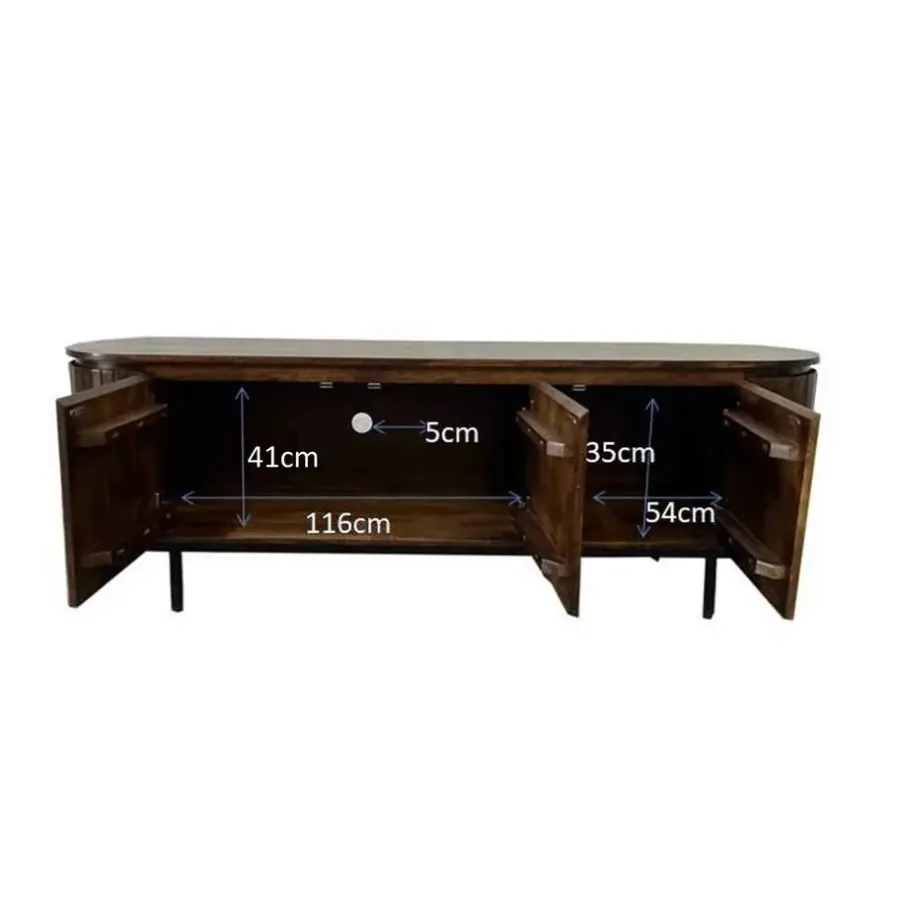 Livingfurn - TV Meubel Noor Walnut 170cm - Mangohout / Gecoat Staal