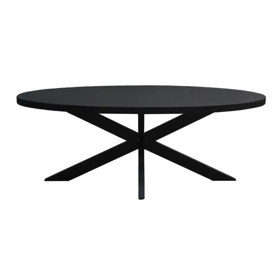 Livingfurn - Zwart Ovale Eetkamertafel - - Mango Hout - 210 cm