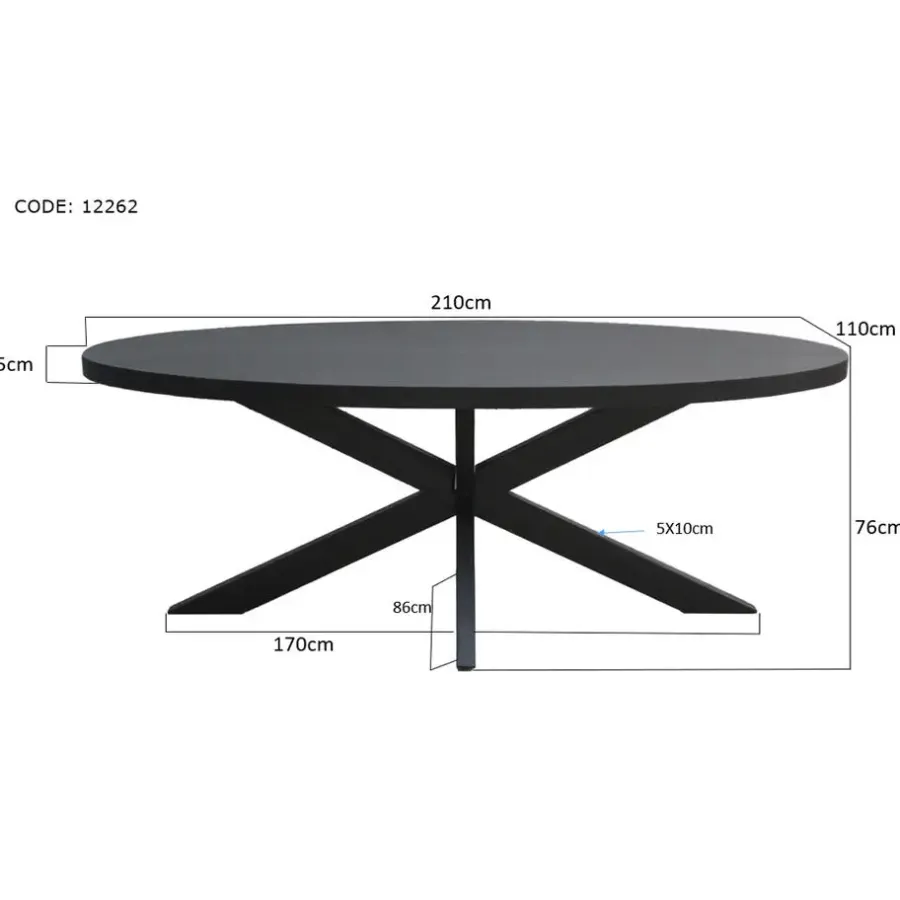 Livingfurn - Zwart Ovale Eetkamertafel - - Mango Hout - 210 cm